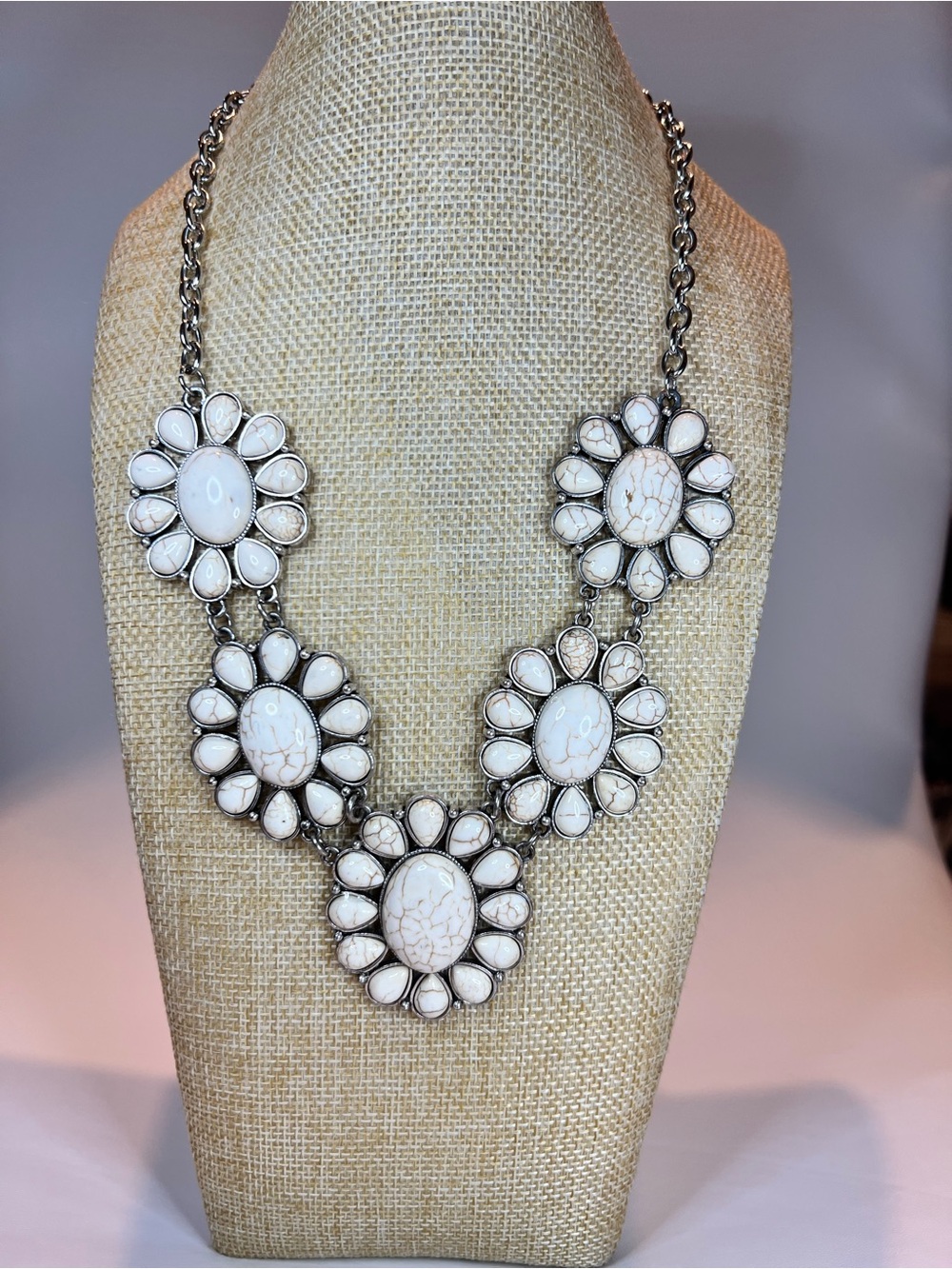 NEW White Buffalo Polished howlite southwestern boho style statement necklace